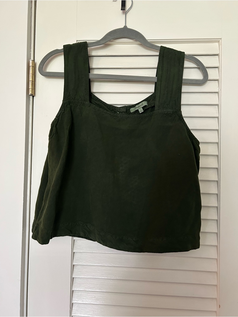 Madewell Green Sleeveless Square-Neck Tank Top Button back